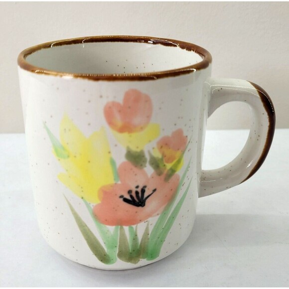 Vintage Floral Mug - Otagiri Style Speckled Stoneware EUC MCM Flower Coffee Mug - Picture 1 of 7